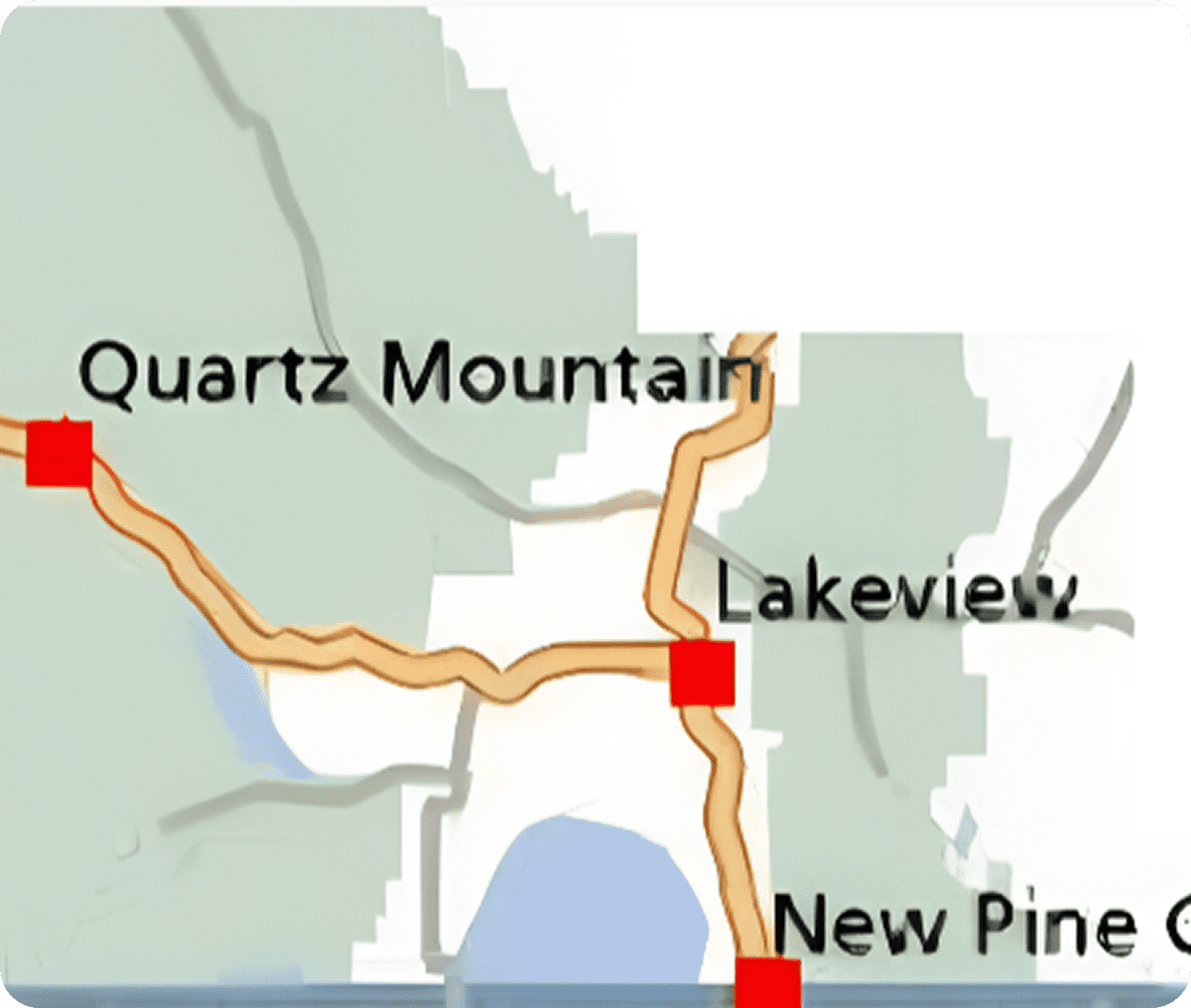Map showing Quartz Mountain to New Pine Creek